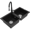 Mexen Mario fregadero de granito de 2 senos con grifo de cocina Savita, negro - 6504-77-672601-70