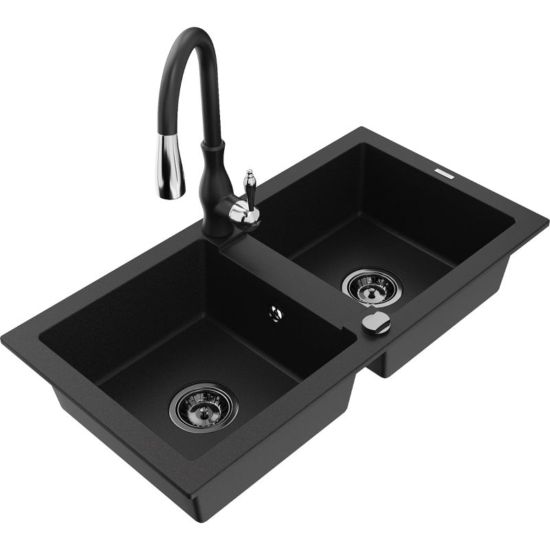 Mexen Mario 2-facks granitho med köksblandare Savita, svart - 6504-77-672601-70-B