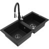 Mexen Mario fregadero de granito de 2 compartimentos con grifo de cocina Savita, negro - 6504-77-672601-70-B