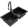 Mexen Mario granite sink 2-chamber with Savita kitchen tap, black - 6504-77-672601-70-B