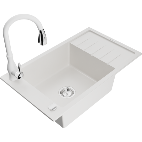 Mexen Elias granitizlietne ar vienu nodalījumu, ar noteku un virtuves jaucējkrānu Savita, balta - 6511-20-672601-20