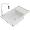 Mexen Elias granite sink 1-bowl with drainer and Savita kitchen tap, white - 6511-20-672601-20