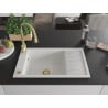Mexen Elias 1-bowl granite sink with drainer and Savita kitchen faucet, white - 6511-20-672601-50
