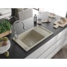 Mexen Elias 1-Bowl Granite Sink with Drainer and Savita Kitchen Tap, Beige - 6511-69-672601-00