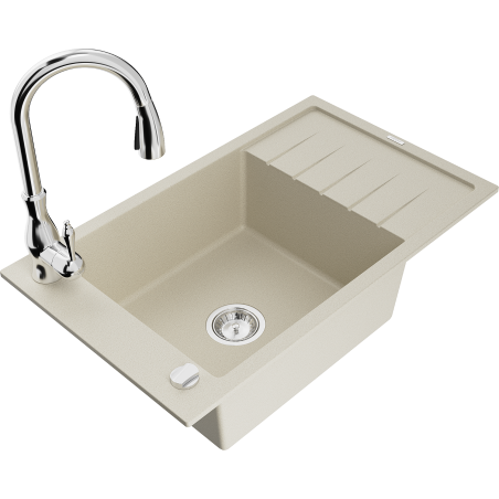 Mexen Elias fregadero de granito de 1 seno con escurridor y grifo de cocina Savita, beige - 6511-69-672601-00