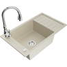 Mexen Elias 1-Bowl Granite Sink with Drainer and Savita Kitchen Tap, Beige - 6511-69-672601-00