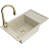 Mexen Elias lavello da cucina in granito 1-vasca con scolapiatti e rubinetto cucina Savita, beige - 6511-69-672601-50