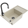 Mexen Elias single-bowl granite sink with drainer and Savita kitchen tap, beige - 6511-69-672601-70