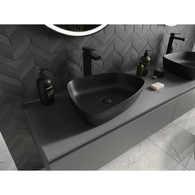 Mexen Ono lavabo sobre encimera de conglomerado 51 x 39 cm, negro - 23045171