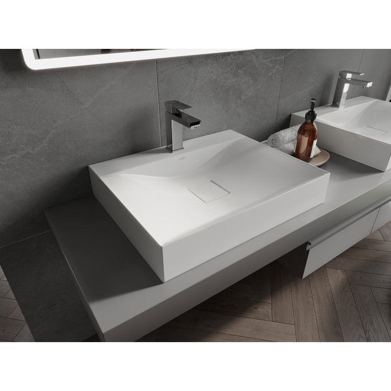 Mexen Poli countertop basin made of conglomerate 1/O 60 x 48 cm, white - 23026001