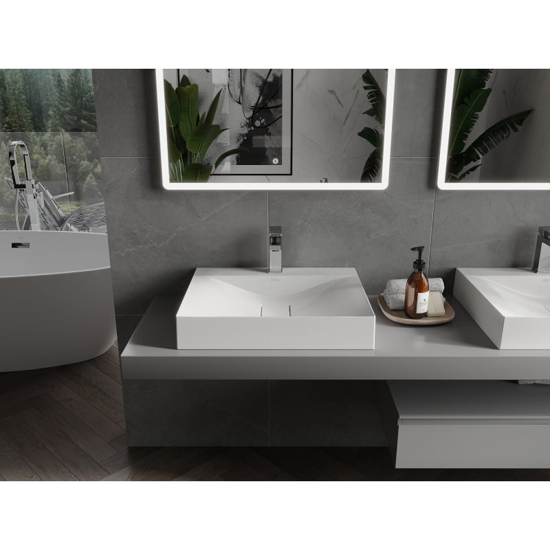 Mexen Poli lavabo à poser en conglomérat 1/O 60 x 48 cm, blanc - 23026001