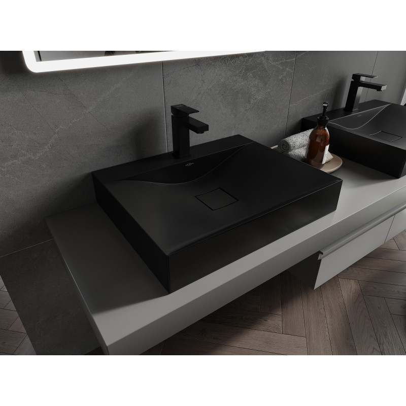 Mexen Poli lavabo de comptoir en conglomérat 1/O 60 x 48 cm, noir - 23026071