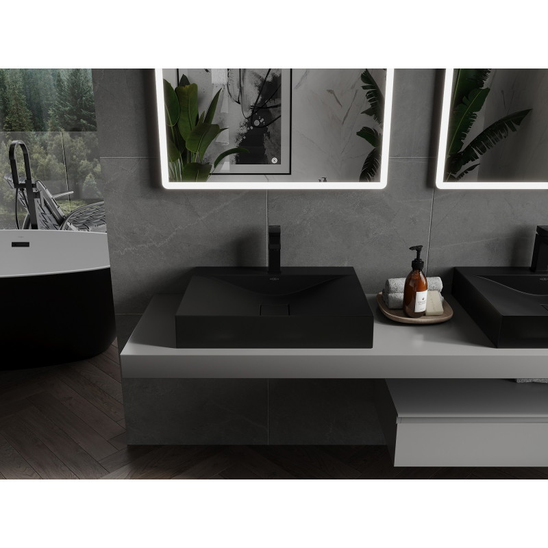 Mexen Poli lavabo de comptoir en conglomérat 1/O 60 x 48 cm, noir - 23026071