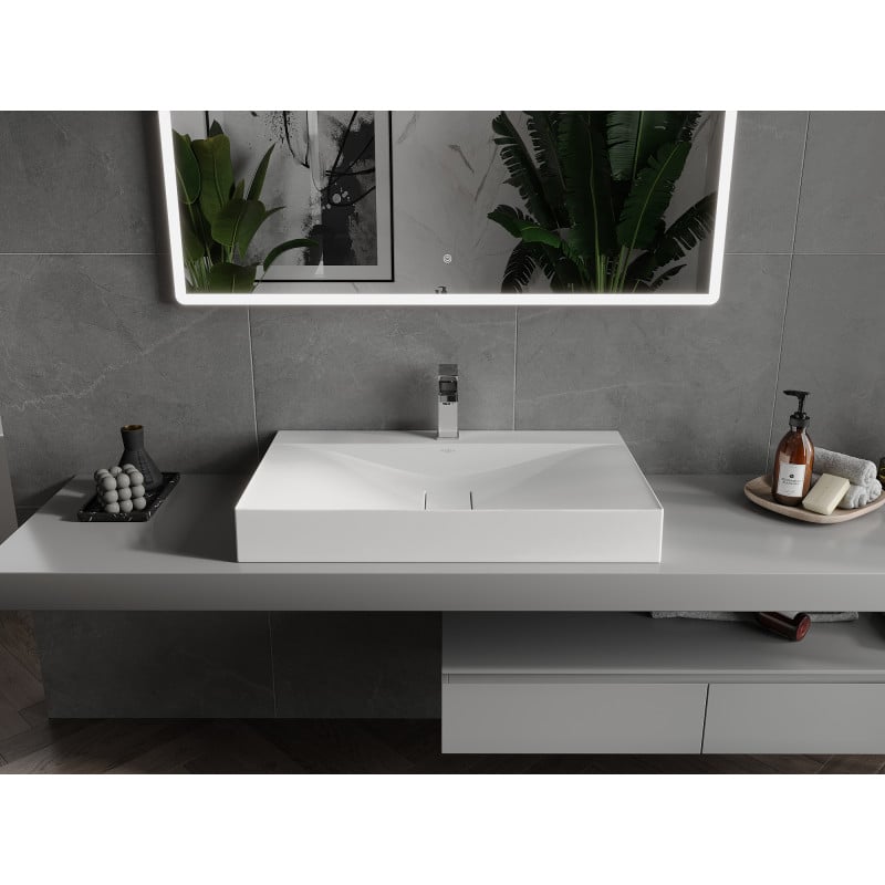 Mexen Poli lavabo sobre encimera de conglomerado 1/O 80 x 48 cm, blanco - 23028001