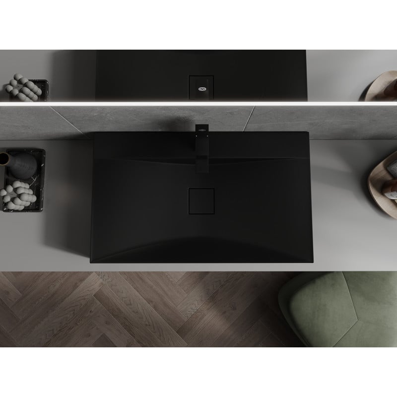 Mexen Poli lavabo da appoggio in conglomerato 1/O 80 x 48 cm, nero - 23028071