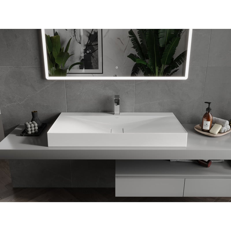 Mexen Poli lavabo sobre encimera de conglomerado 1/O 100 x 48 cm, blanco - 23021001