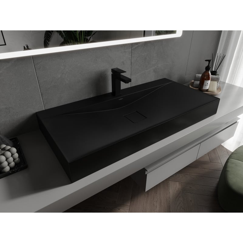 Mexen Poli countertop washbasin made of conglomerate 1/O 100 x 48 cm, black - 23021071