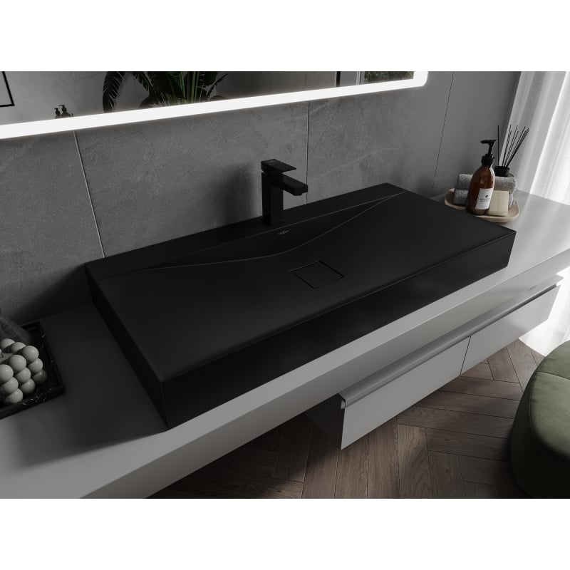 Mexen Poli umivaonik nadpultni od konglomerata 1/O 100 x 48 cm, crni - 23021071