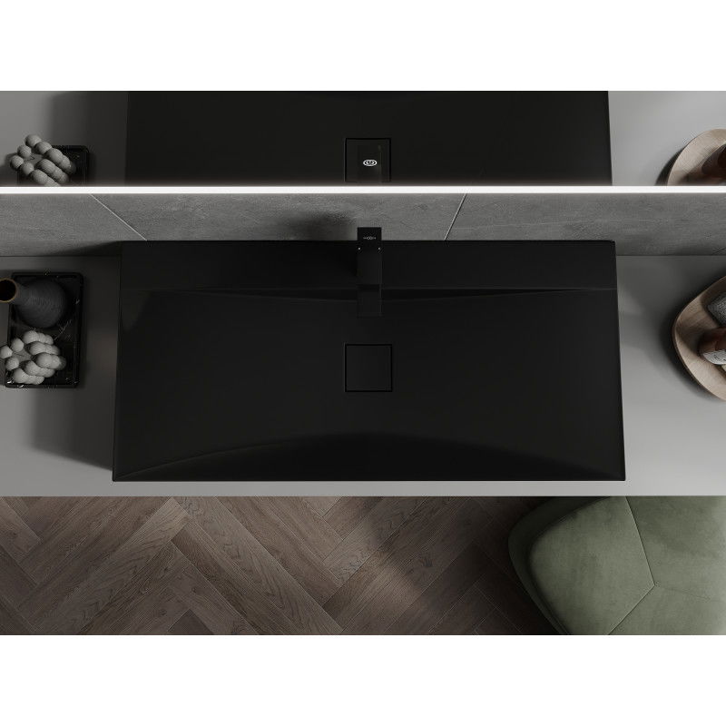 Mexen Poli Aufsatzwaschbecken aus Konglomerat 1/O 100 x 48 cm, schwarz - 23021071
