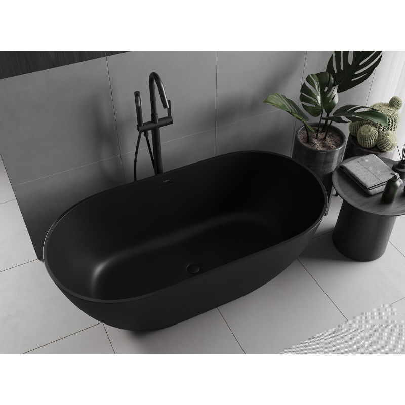 Mexen Rimini fräistehend Natursteen Buedbidden aus Konglomerat 150 x 75 cm, schwaarz matt - 57241507570