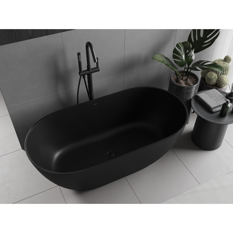 Mexen Rimini vrijstaande ligbad van conglomeraten 150 x 75 cm, zwart mat - 57241507570