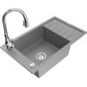 Mexen Elias évier en granit 1 bac avec égouttoir et mitigeur de cuisine Savita, gris - 6511-71-672601-00