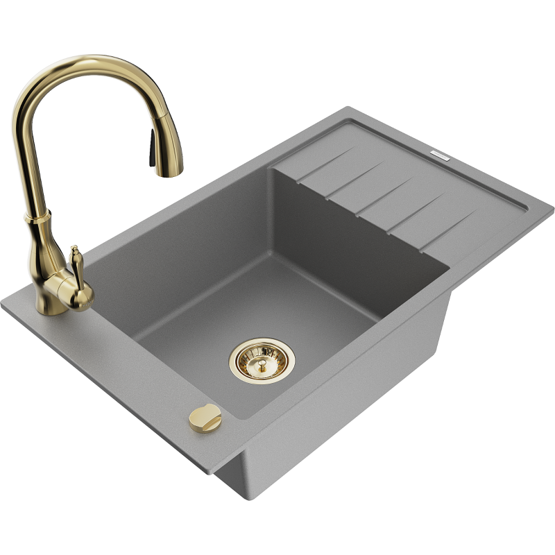 Mexen Elias granit diskho med en ho, avrinningsyta och kökskran Savita, grå - 6511-71-672601-50