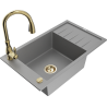 Mexen Elias fregadero de granito 1 cubeta con escurridor y grifo de cocina Savita, gris - 6511-71-672601-50