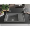Mexen Elias 1-bowl granite kitchen sink with drainer and Savita kitchen faucet, gray - 6511-71-672601-70