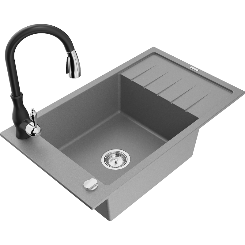 Mexen Elias Enkelholediskbänkskum med avlopp och köksblandare Savita, grå - 6511-71-672601-70