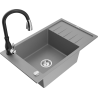 Mexen Elias Évier de cuisine en granit 1 bac avec égouttoir et robinet Savita, gris - 6511-71-672601-70