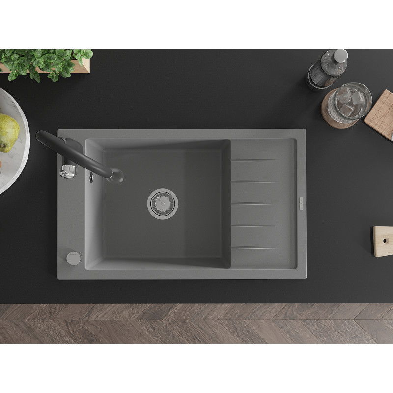 Mexen Elias granitizlietne ar vienu nodalījumu ar noteces paliktni un virtuves jaucējkrānu Savita, pelēka - 6511-71-672601-70