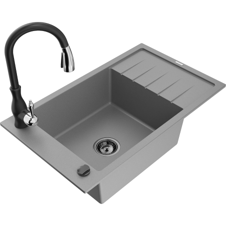 Mexen Elias Granit Spullsteen Een-Kamer mat Drainer an Kichenhahn Savita, Gro - 6511-71-672601-70-B
