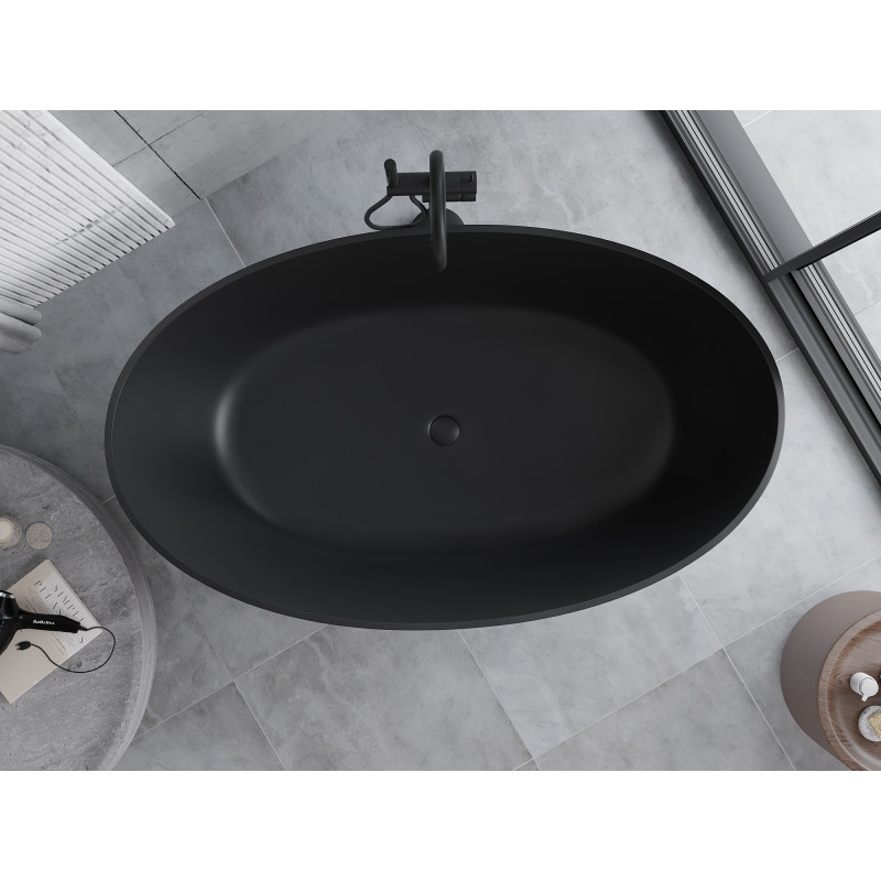 Mexen Parma wanna wolnostojąca z konglomeratu 160 x 95 cm, czarna mat - 57231609570