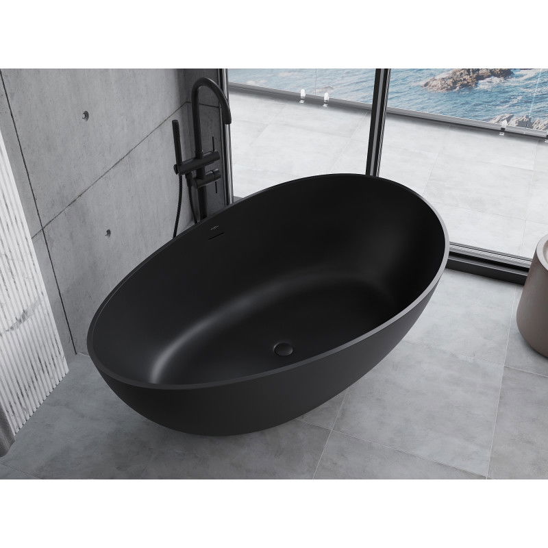 Mexen Parma baignoire autoportante en conglomérat 160 x 95 cm, noir mat - 57231609570