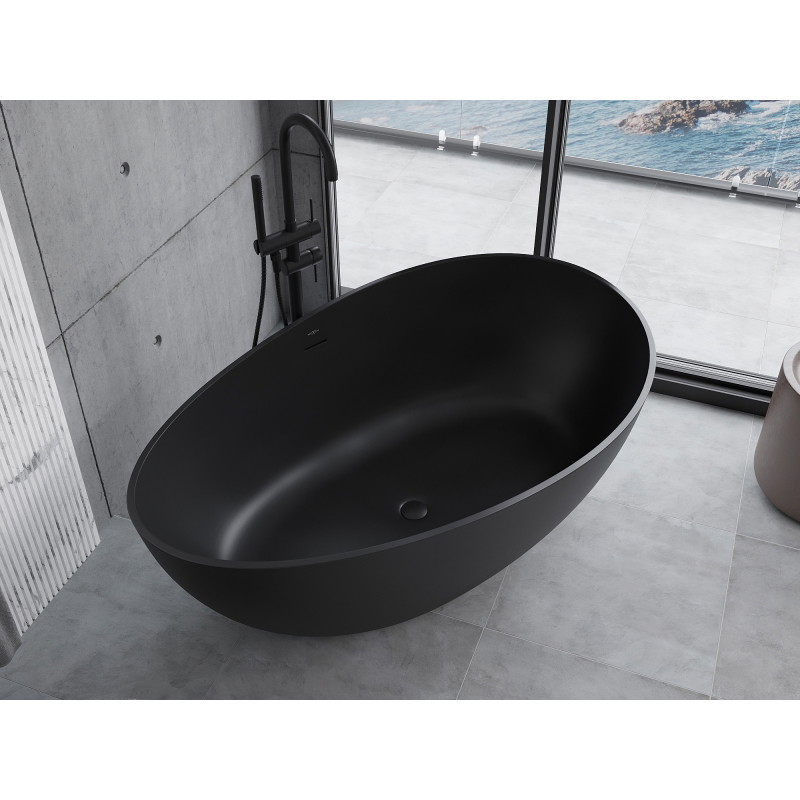 Mexen Parma freistehende Badewanne aus Konglomerat 160 x 95 cm, schwarz matt - 57231609570