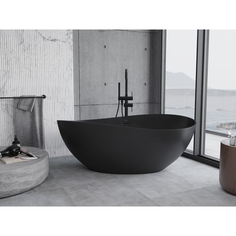 Mexen Parma wanna wolnostojąca z konglomeratu 160 x 95 cm, czarna mat - 57231609570