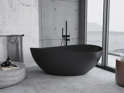 Mexen Parma ελεύθερη μπανιέρα από κογκλομεράτο 160 x 95 cm, μαύρο ματ - 57231609570