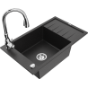 Mexen Elias 1-bowl granite sink with drainer and Savita kitchen tap, black/silver metallic- 6511-73-672601-00