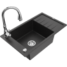 Mexen Elias granieten spoelbak 1-komerig met afdruipplaat en keukenkraan Savita, zwart/zilver metallic- 6511-73-672601-00