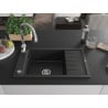 Mexen Elias 1-bowl granite sink with drainer and Savita kitchen tap, black/silver metallic- 6511-73-672601-00