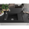 Mexen Elias fregadero de cocina de granito de 1 compartimento con escurridor y grifo de cocina Savita, negro/metálico plateado