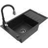 Mexen Elias granite kitchen sink 1-bowl with drainer and Savita kitchen faucet, black/silver metallic - 6511-73-672601-70-B