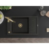 Mexen Elias granitspüle 1-becken mit abtropffläche und küchenarmatur Savita, schwarz/gold metallic - 6511-75-672601-50