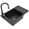 Mexen Elias 1-komorige granieten spoelbak met afdruiprek en keukenkraan Savita, zwart/gouden metallic - 6511-75-672601-70-B