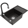 Mexen Elias fregadero de granito de 1 cubeta con escurridor y grifo de cocina Savita, negro/dorado metálico - 6511-75-672601-70