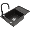 Mexen Elias granite single-bowl sink with drainer and Savita kitchen faucet, black/gold metallic - 6511-75-672601-70