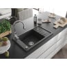 Mexen Elias fregadero de granito de 1 cubeta con escurridor y grifo de cocina Savita, negro moteado - 6511-76-672601-00