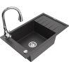 Mexen Elias granitā izlietne ar vienu nodalījumu, ar notecētu un virtuves krānu Savita, melns ar plankumiem - 6511-76-672601-00