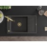 Mexen Elias granite kitchen sink single-bowl with drainer and Savita faucet, speckled black - 6511-76-672601-50